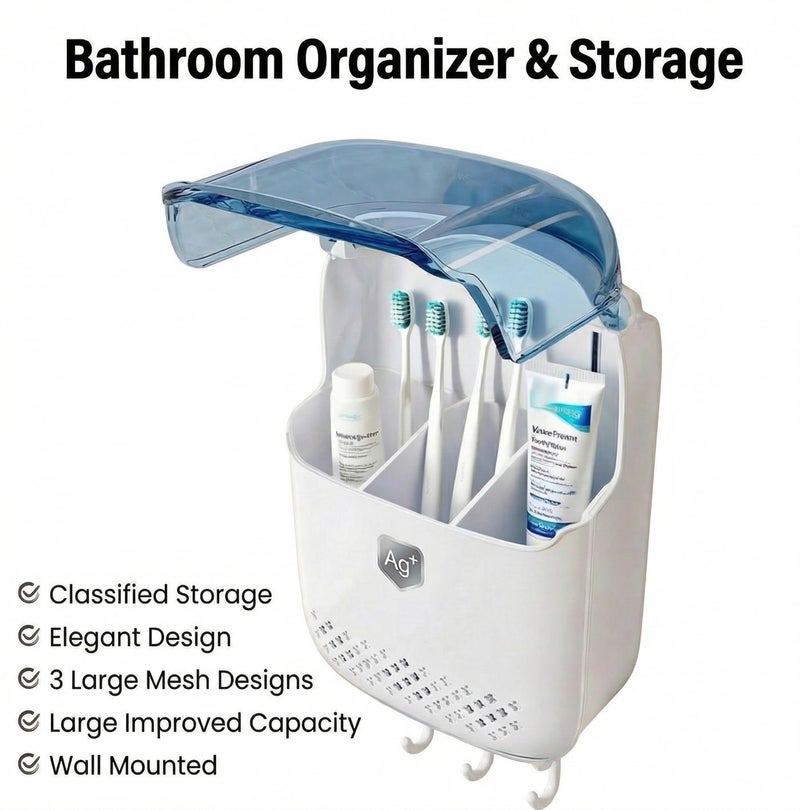 يلا اكس حامل فرشاة أسنان معلق على الحائط بسعة كبيرة، منظم حمام لفرش الأسنان الكهربائية مع غطاء واقٍ من الغبار وحامل معجون أسنان وخطافات – لون أبيض - Image 4